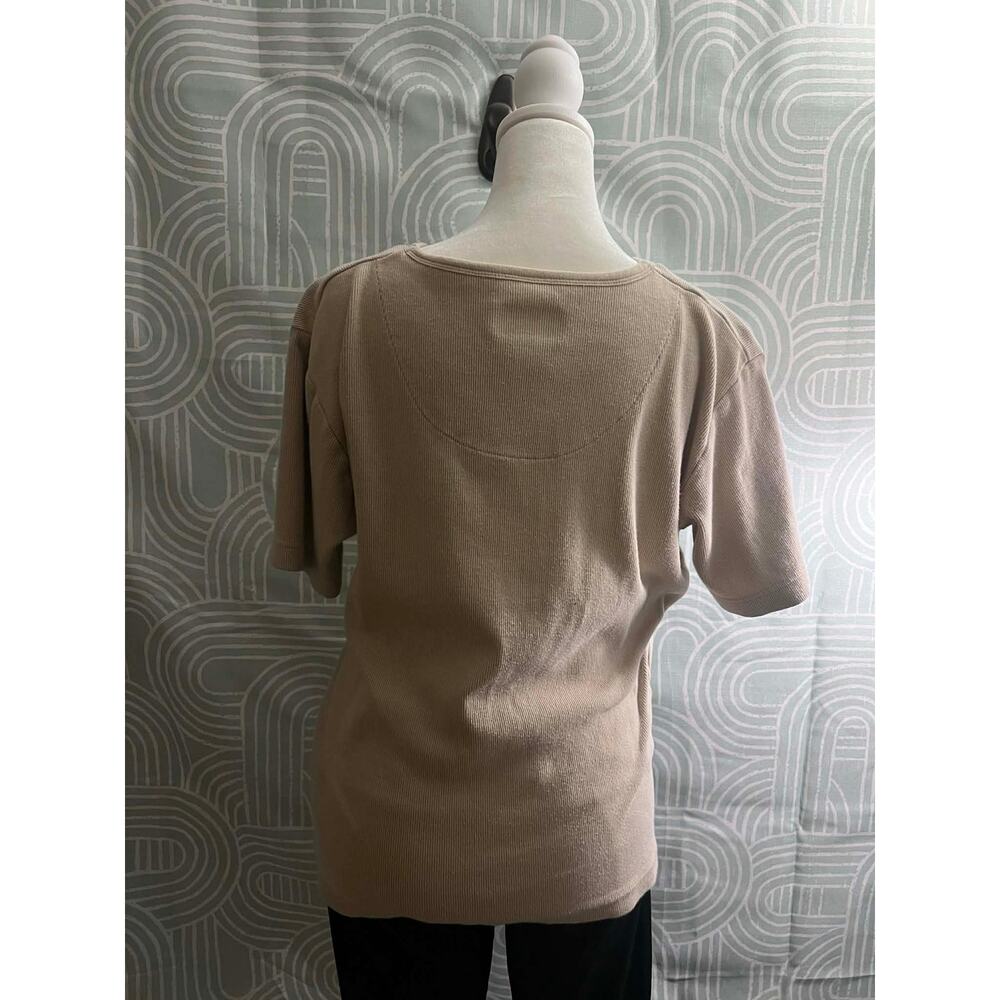 Christopher & Banks Women's Large Ribbed Knit Sleeve Top Crew Neck Beige Basic - Picture 2 of 4
